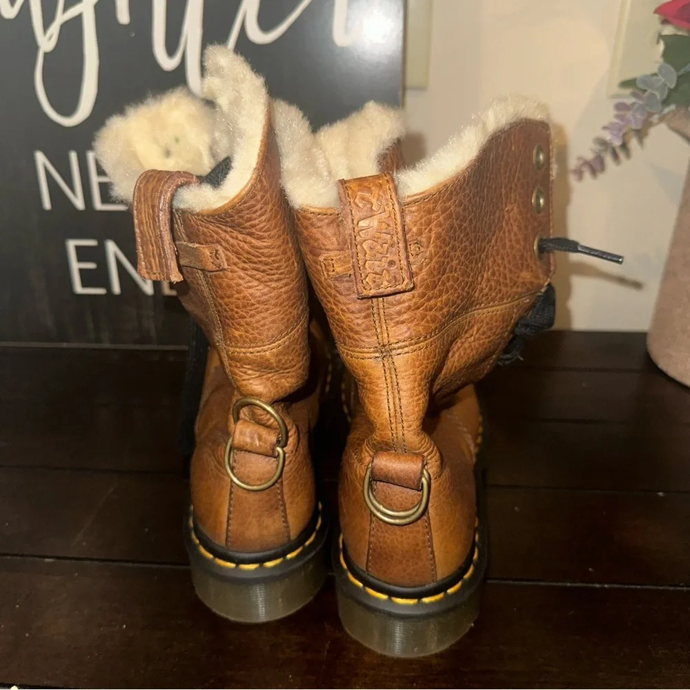 Dr. Martens Fur-Lined Aimilita Grizzly Boots in Tan - Picture 3 of 8